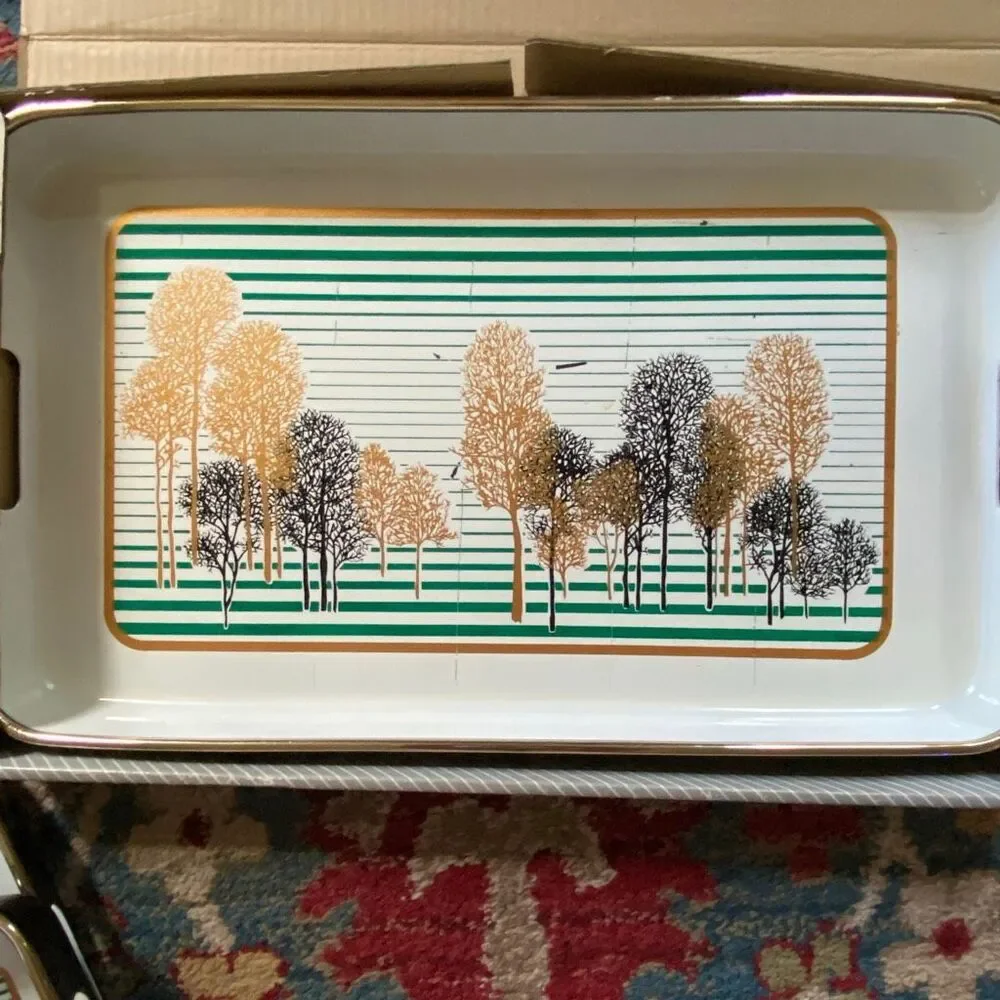 Vintage Set JAPAN Nesting Lacquerware Serving Trays Cream Trees